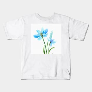 Blue Watercolor Flower Kids T-Shirt